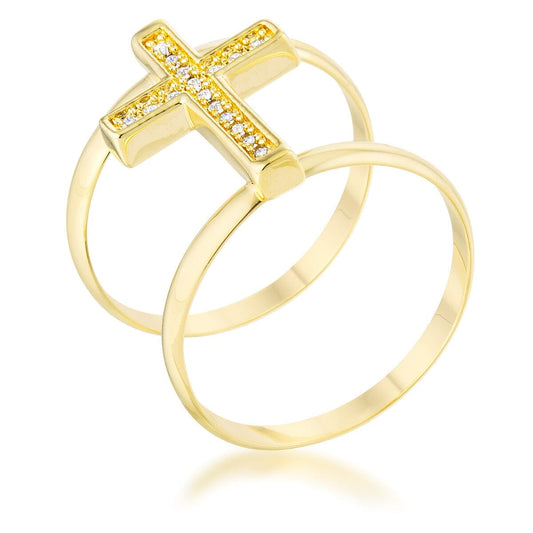 Francis 0.08ct Cubic Zirconia 14k Gold Contemporary Cross Ring  