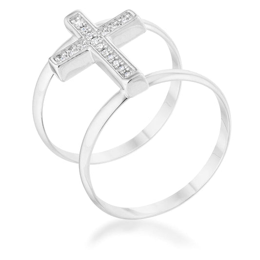 Francis 0.08ct Cubic Zirconia Rhodium Contemporary Cross Ring  