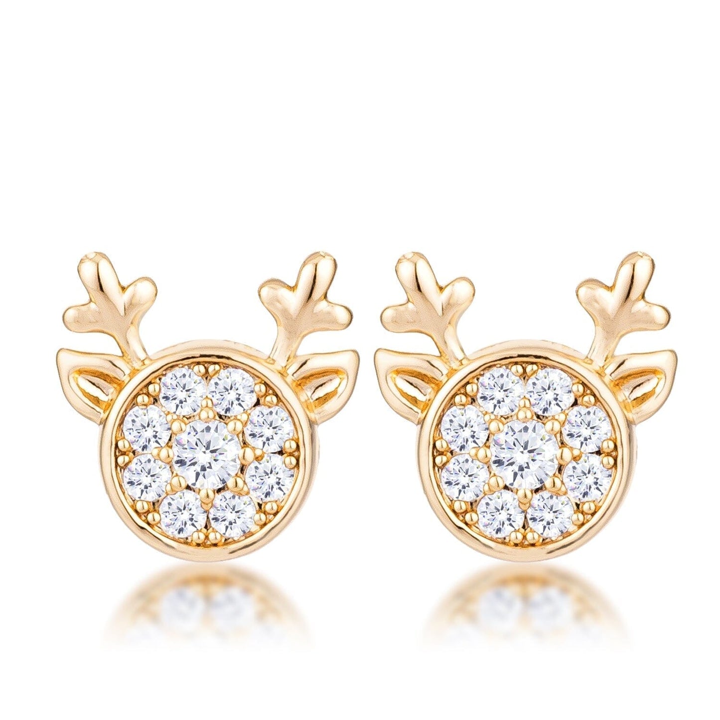 Gold Plated Clear Cubic Zirconia Reindeer Earrings Earrings Das Juwel 