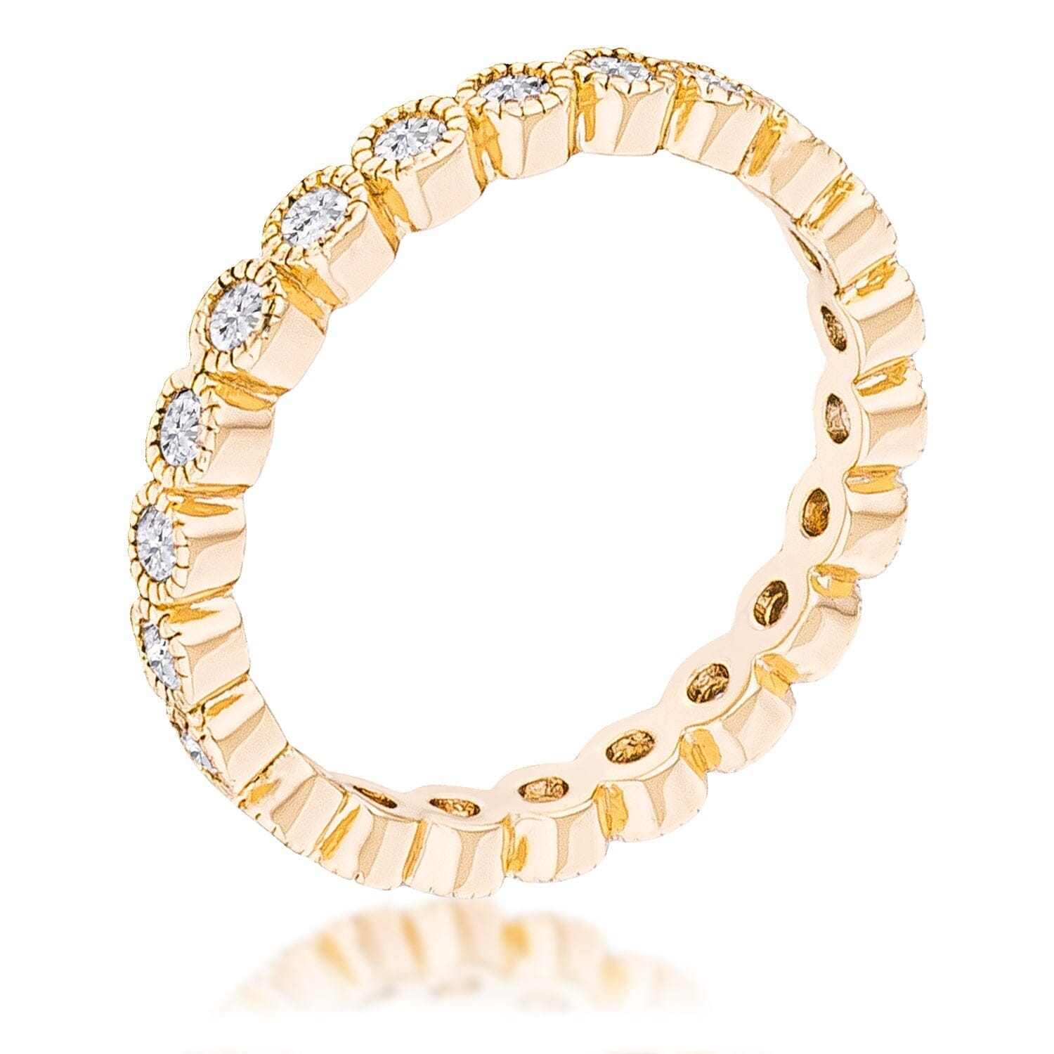 Gold Plated Dotted Clear Cubic Zirconia Round Bezel Eternity Ring  