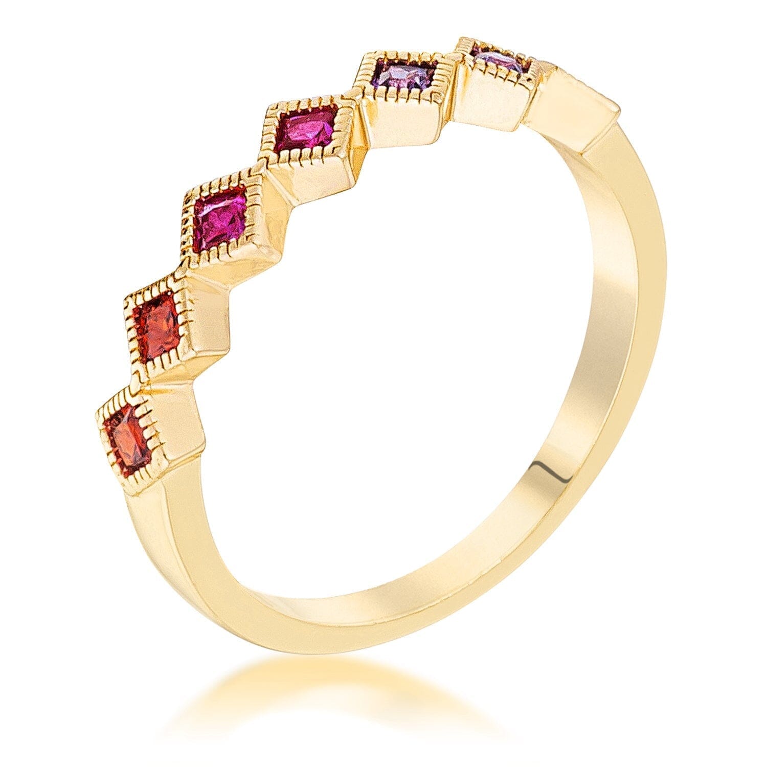 Gold Plated Multi-Color Septem Princess Cut Half Eternity Band Rings Das Juwel 
