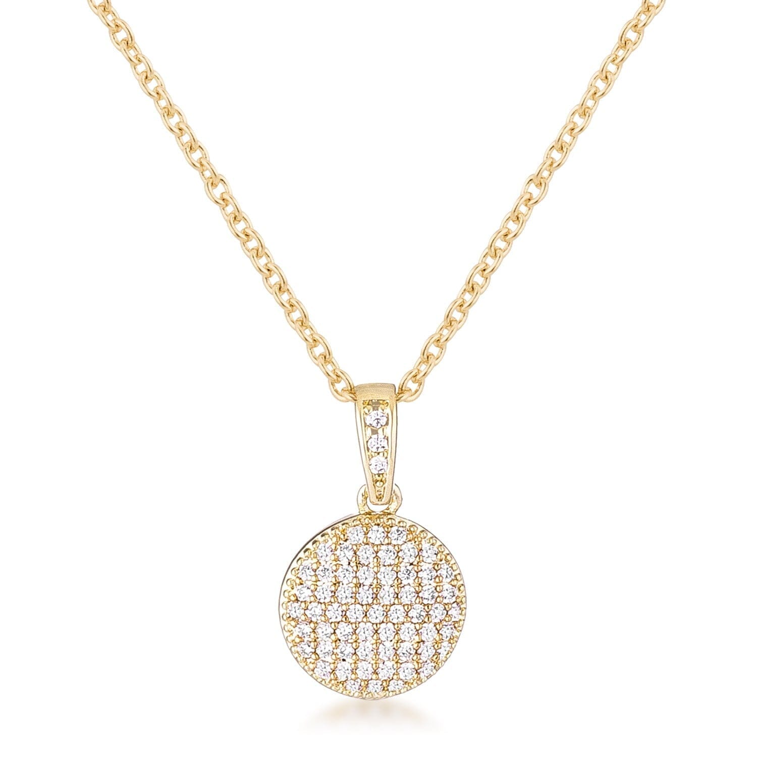 Gold Plated Necklace with Cubic Zirconia Disk Pendant Pendants Das Juwel 