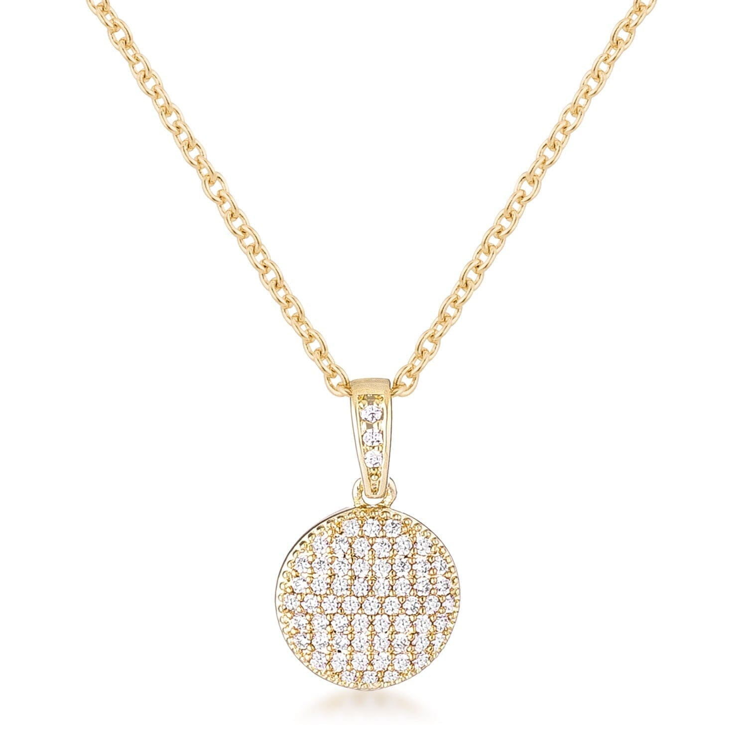 Gold Plated Necklace with Cubic Zirconia Disk Pendant  