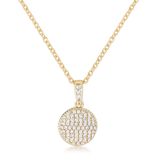 Gold Plated Necklace with Cubic Zirconia Disk Pendant  
