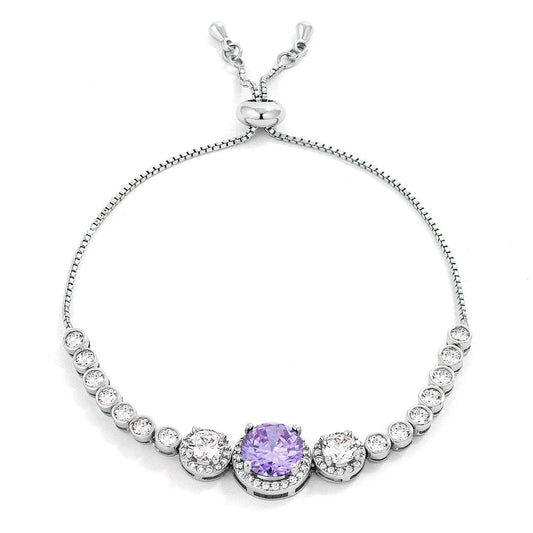 Graduated Lavender & Clear Cubic Zirconia Bolo Style Tennis Bracelet  