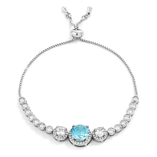 Graduated Light Aqua & Clear Cubic Zirconia Bolo Style Tennis Bracelet  