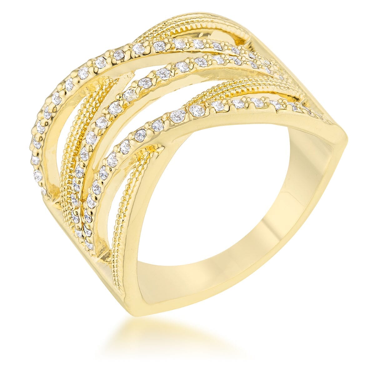 Greta 0.57ct Cubic Zirconia 14k Gold Wide Cocktail Cable Ring Rings Das Juwel 