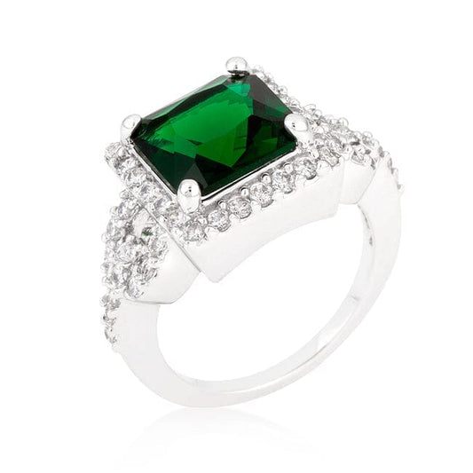 Halo Style Princess Cut Emerald Green Cocktail Ring  