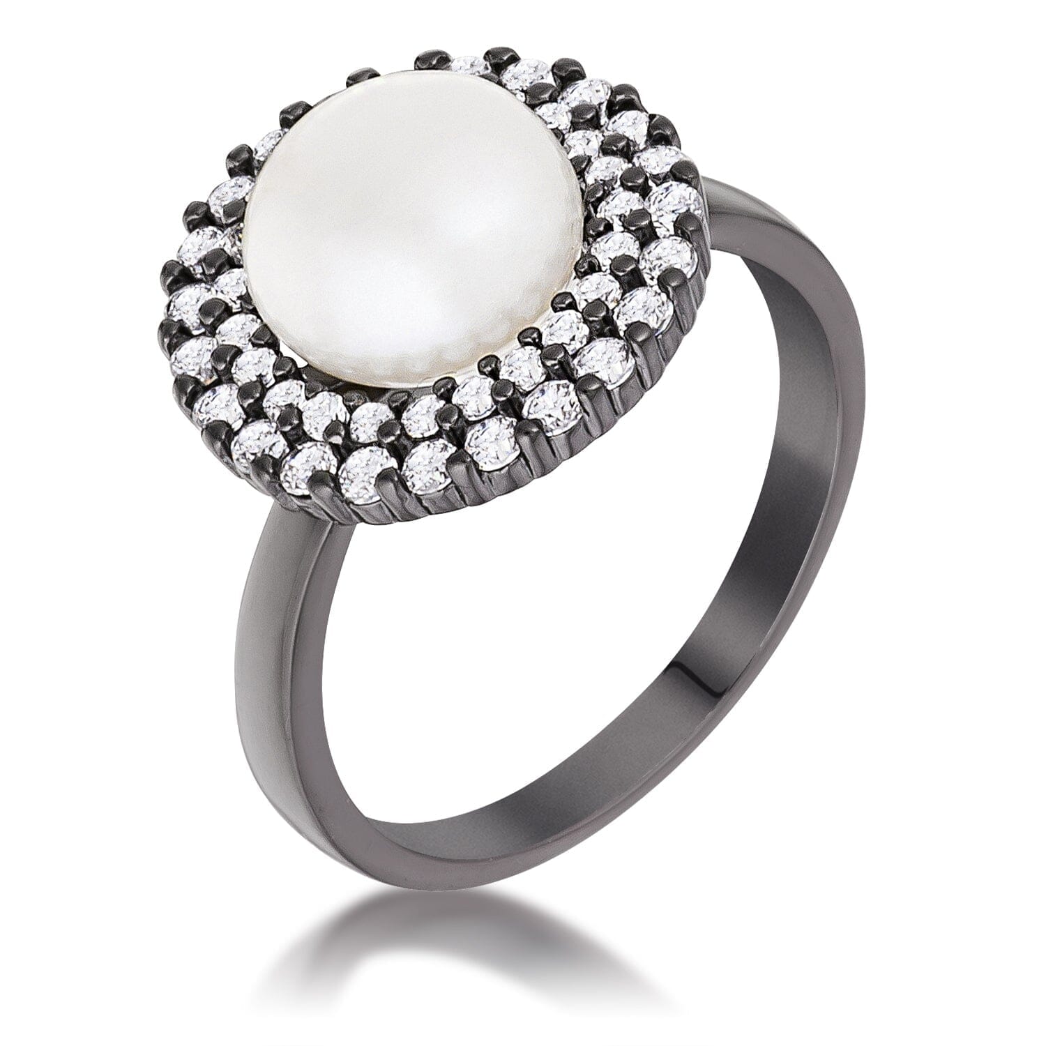 Hematite Double Halo Ethereal Pearl Cocktail Ring  