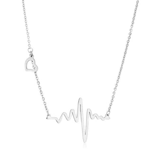 High Polish Stainless Steel Heartbeat Necklace  