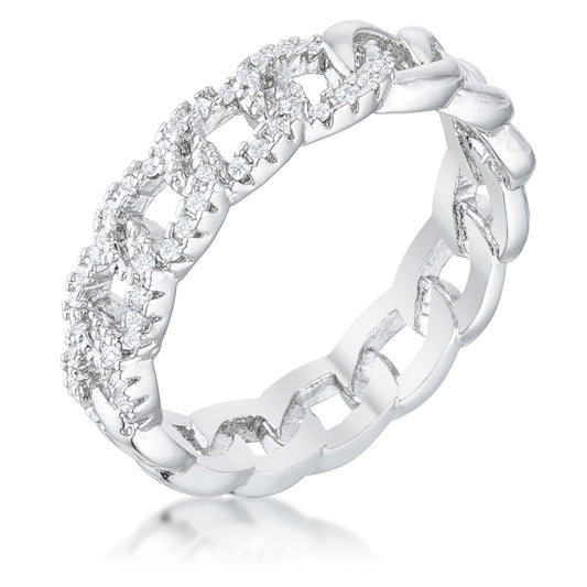 Interlocking Rhodium Chain Design Ring with Cubic Zirconia Rings Das Juwel 