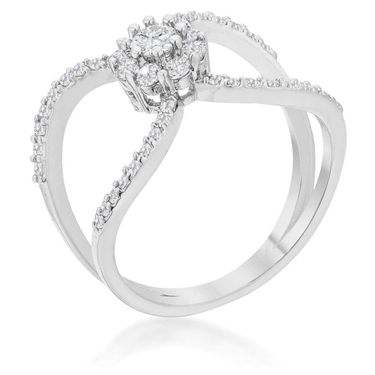 Joyce 0.4ct Cubic Zirconia Rhodium Delicate Floral Wrap Ring  