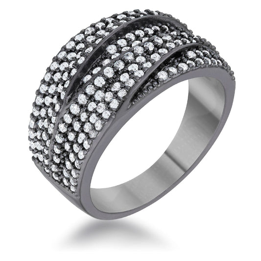 Kina 1.7ct Clear Cubic Zirconia Hematite Contemporary Cocktail Ring  