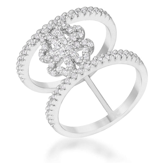 Lauren 0.4ct Cubic Zirconia Rhodium Delicate Clover Wrap Ring  