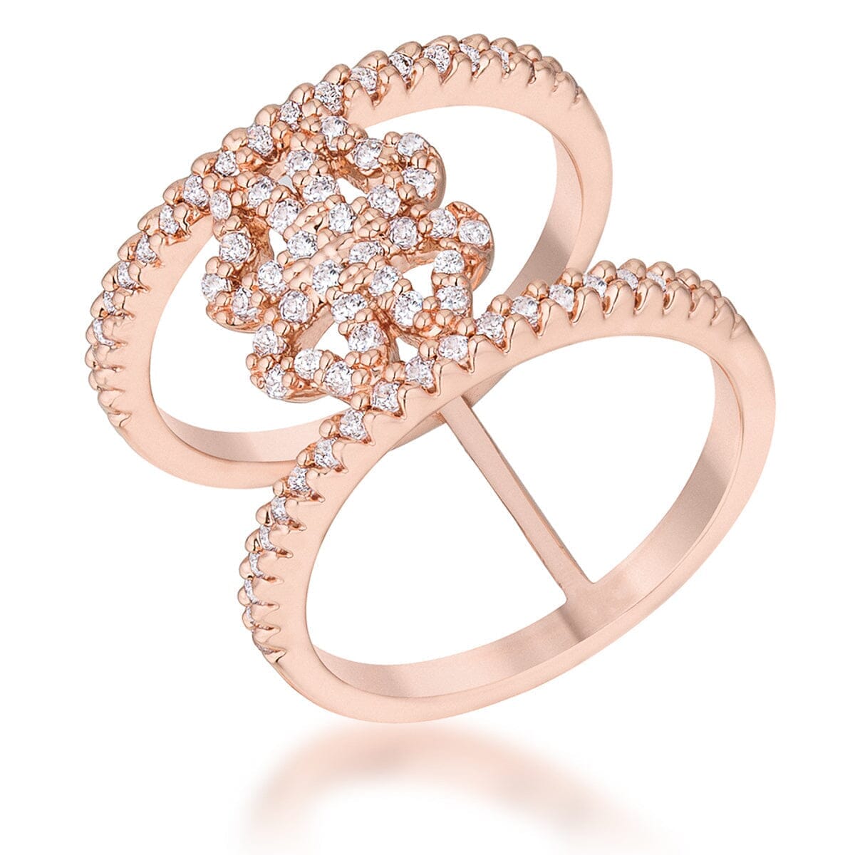 Lauren 0.4ct Cubic Zirconia Rose Gold Delicate Clover Wrap Ring Rings Das Juwel 