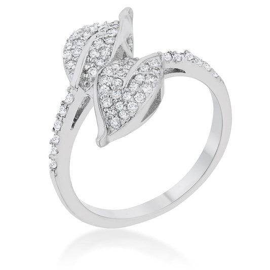 Liana 0.1ct Cubic Zirconia Rhodium Leaf Wrap Ring  