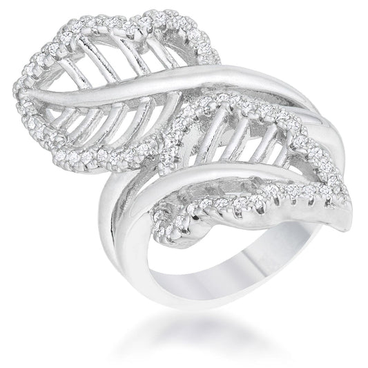 Lina 0.4ct Cubic Zirconia Rhodium Leaf Wrap Ring Rings Das Juwel 