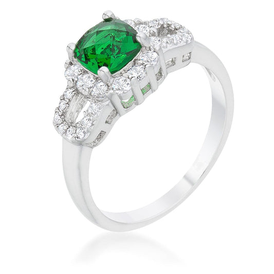 Liz 1.1ct Emerald Cubic Zirconia Rhodium Classic Ring  