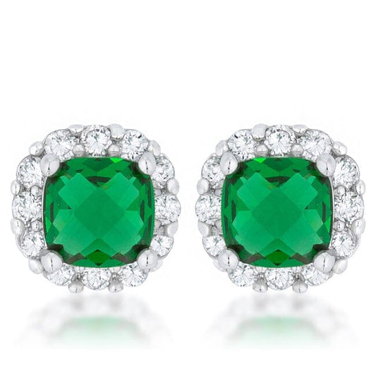 Liz 2ct Emerald Cubic Zirconia Rhodium Classic Cushion Stud Earrings Earrings Das Juwel 