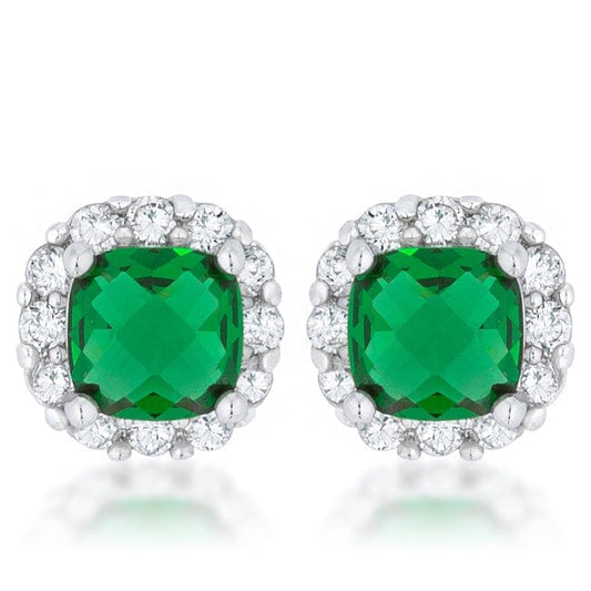 Liz 2ct Emerald Cubic Zirconia Rhodium Classic Cushion Stud Earrings Earrings Das Juwel 