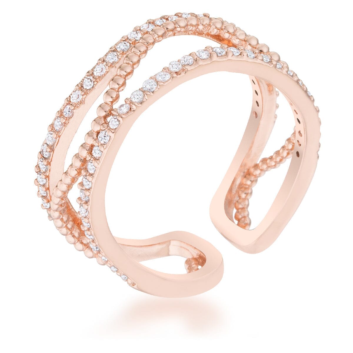 Marina 0.5ct Cubic Zirconia Rose Gold Abstract Cuff Ring Rings Das Juwel 