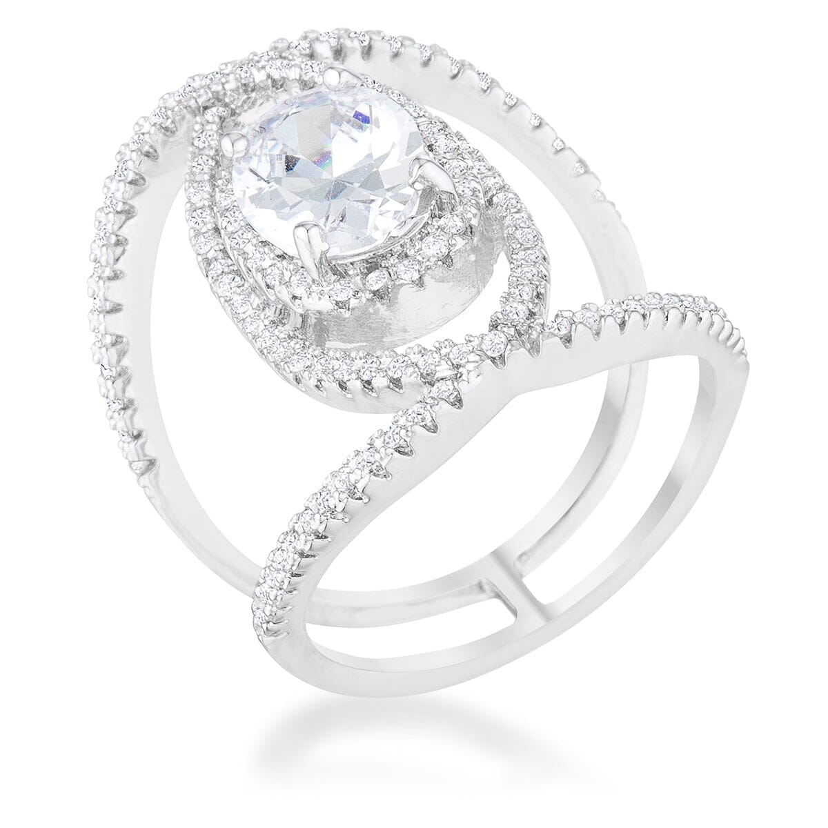 Maura 2.4ct Cubic Zirconia Rhodium Contemporary Cocktail Ring Rings Das Juwel 