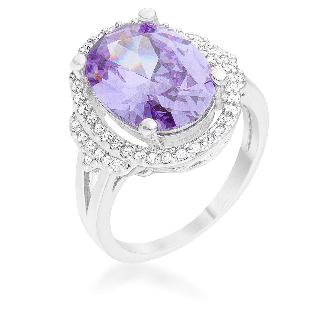 Melanie 5.95ct Amethyst Cubic Zirconia Rhodium Cocktail Ring  