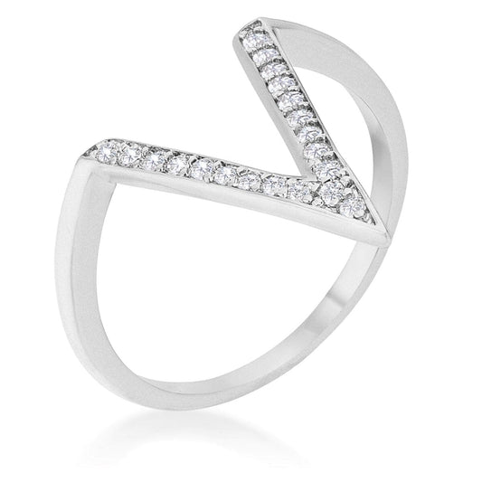 Michelle 0.2ct Cubic Zirconia Rhodium Delicate V-Shape Ring  