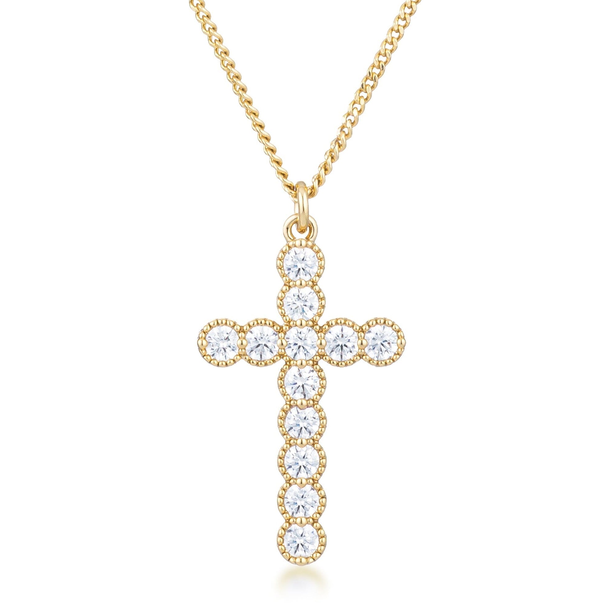 Micro Beaded 18k Gold Plated Clear Cubic Zirconia Cross Pendant Pendants Das Juwel 