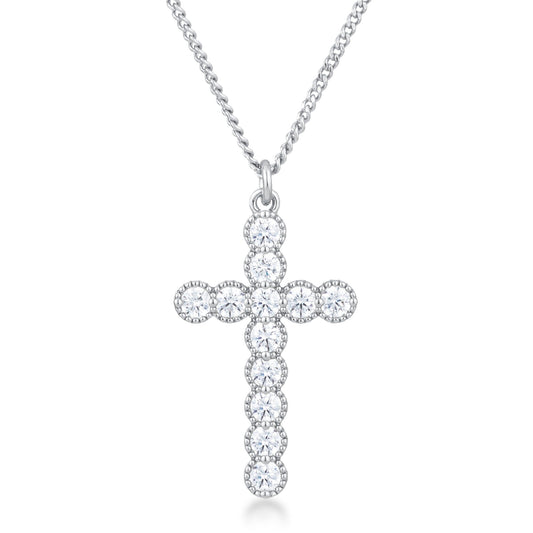 Micro Beaded Rhodium Plated Clear Cubic Zirconia Cross Pendant Pendants Das Juwel 