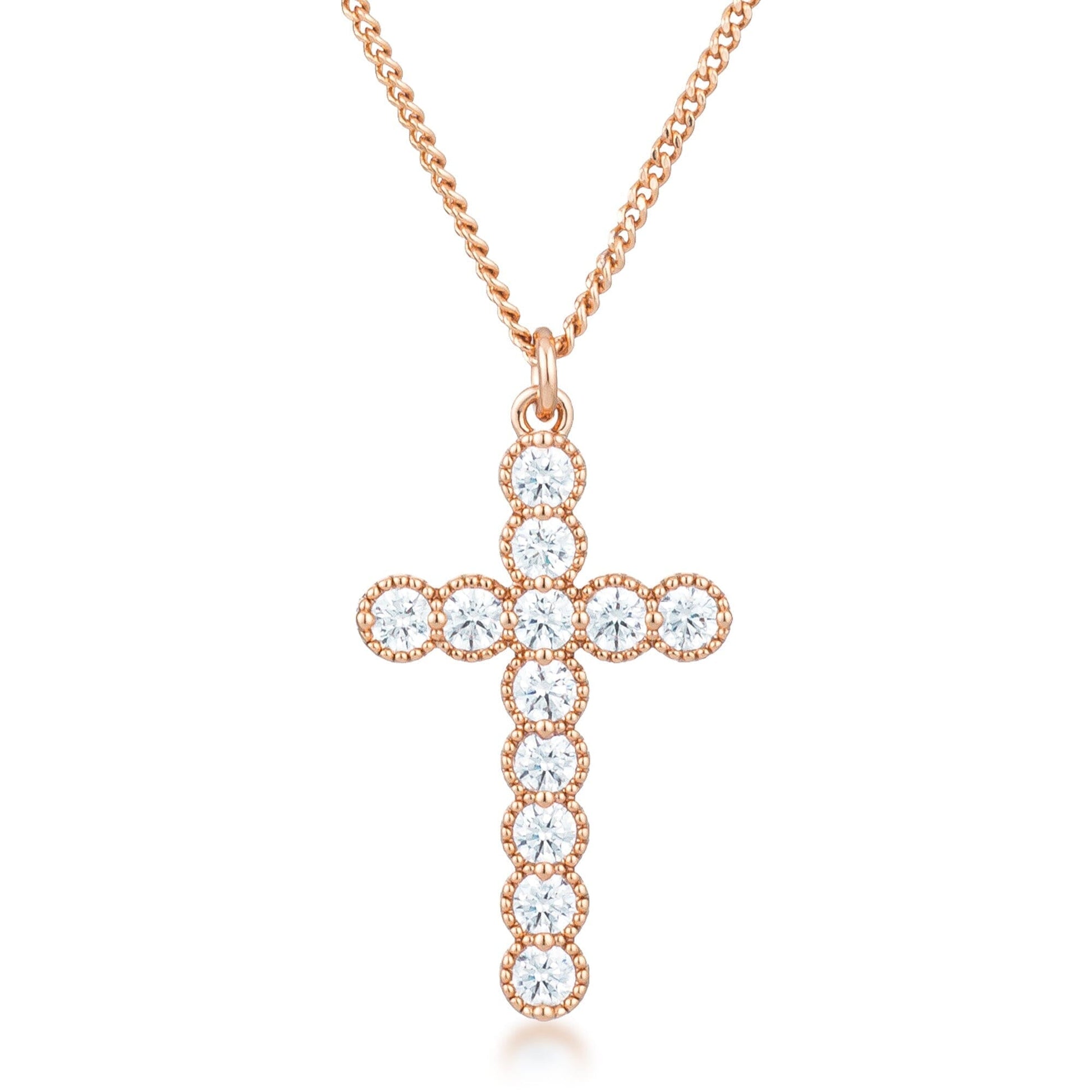 Micro Beaded Rose Gold Plated Clear Cubic Zirconia Cross Pendant Pendants Das Juwel 