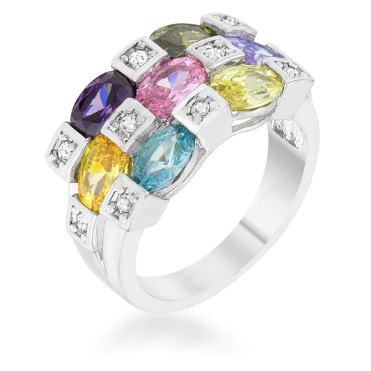 Mina 3.1ct Multicolor Cubic Zirconia Rhodium Cocktail Ring Rings Das Juwel 