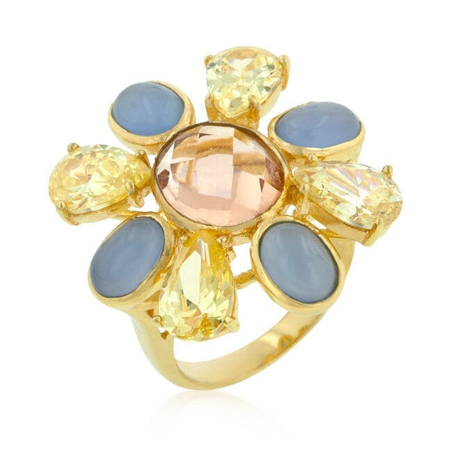 Multi-Cubic Zirconia Floral Golden Ring Rings Das Juwel 