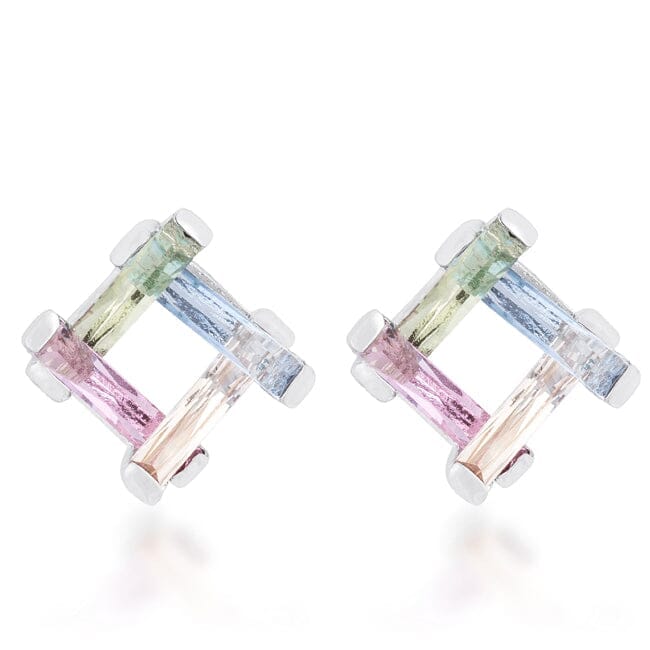 Myra 10ct Multicolor Cubic Zirconia Rhodium Stud Earrings Earrings Das Juwel 