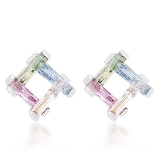 Myra 10ct Multicolor Cubic Zirconia Rhodium Stud Earrings Earrings Das Juwel 