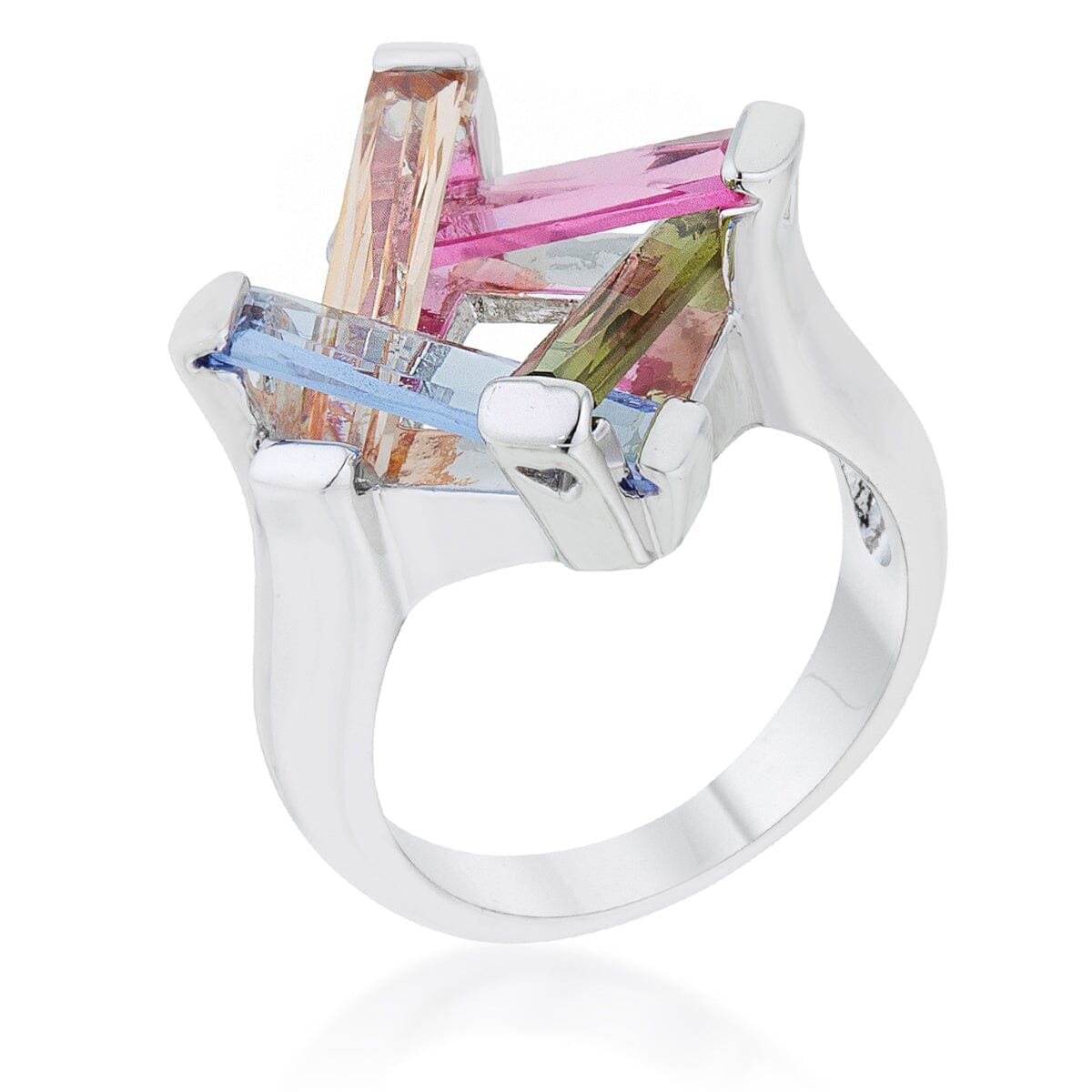 Myra Ring 10ct Multicolor Cubic Zirconia Rhodium Cocktail Ring Rings Das Juwel 