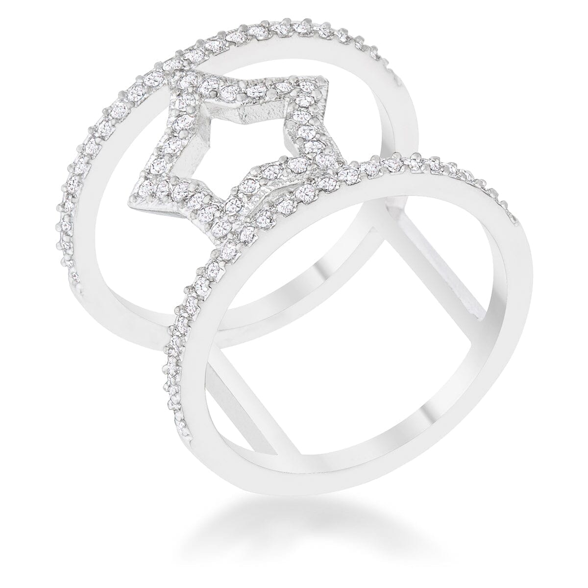 Nailey 0.75ct Cubic Zirconia Rhodium Star Contemporary Ring Rings Das Juwel 