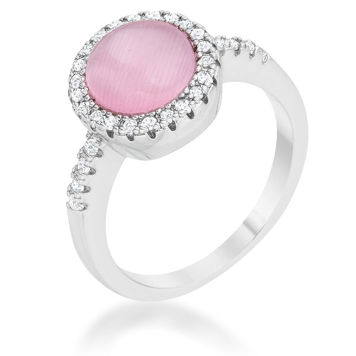 Patricia 0.3ct Cubic Zirconia Pink Cats Eye Rhodium Classic Ring Rings Das Juwel 