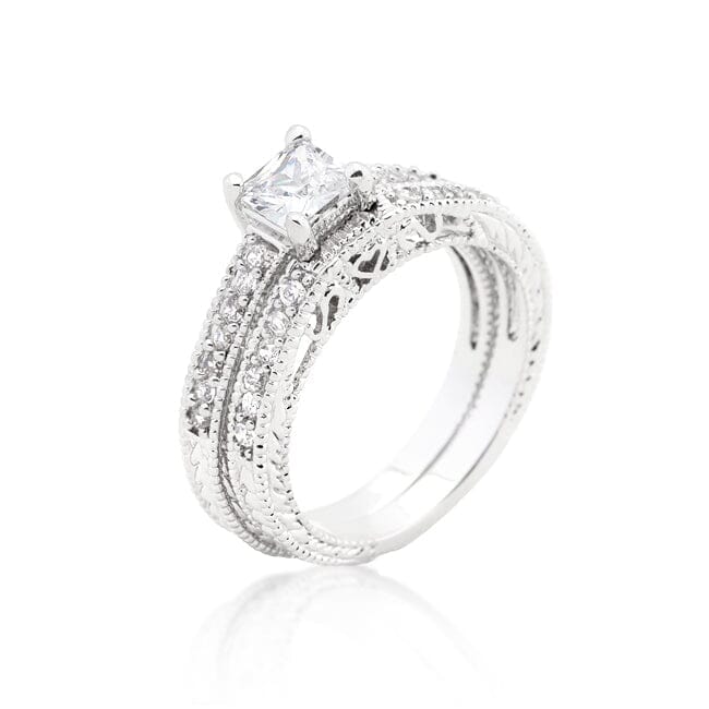 Princess Cut Filigree Bridal Ring Set Rings Das Juwel 