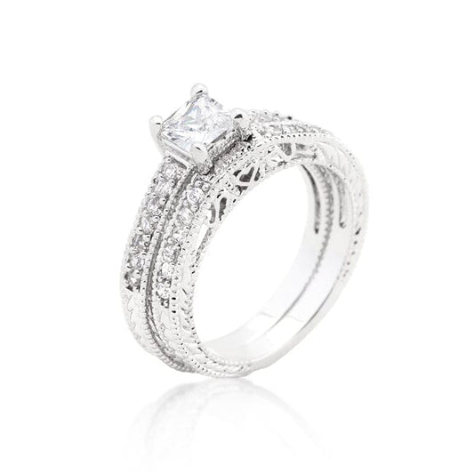 Princess Cut Filigree Bridal Ring Set  