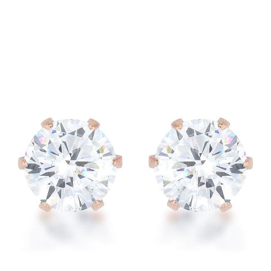 Reign 3.4ct Cubic Zirconia Rose Gold Stainless Steel Stud Earrings Earrings Das Juwel 