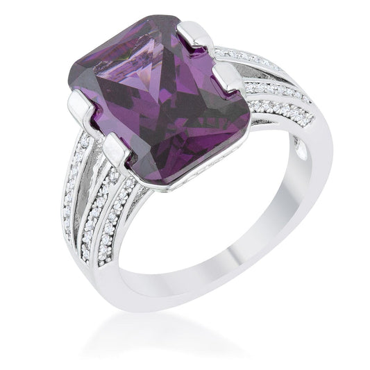 Rema 8.6ct Amethyst Cubic Zirconia Rhodium Emerald Classic Cocktail Ring  