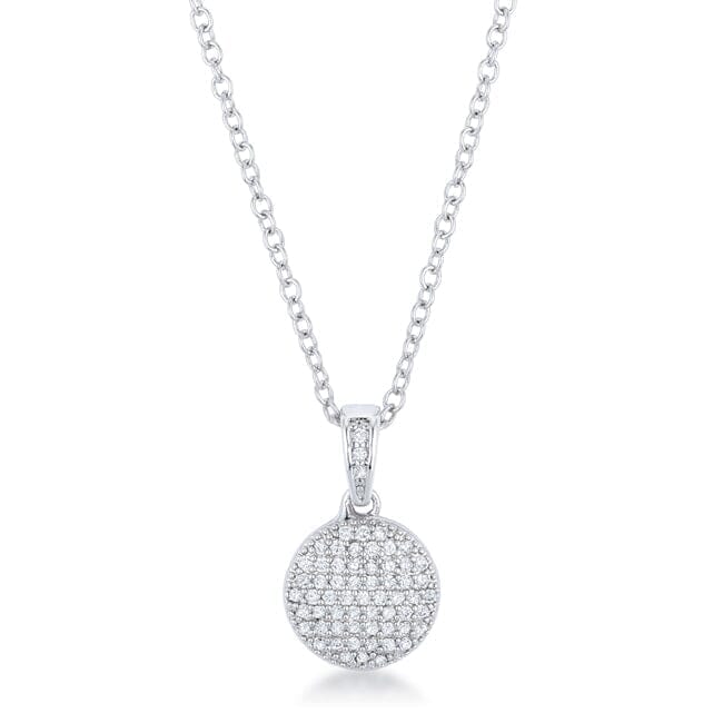 Rhodium Necklace with Cubic Zirconia Disk Pendant  