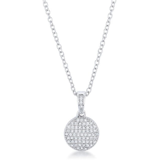 Rhodium Necklace with Cubic Zirconia Disk Pendant  