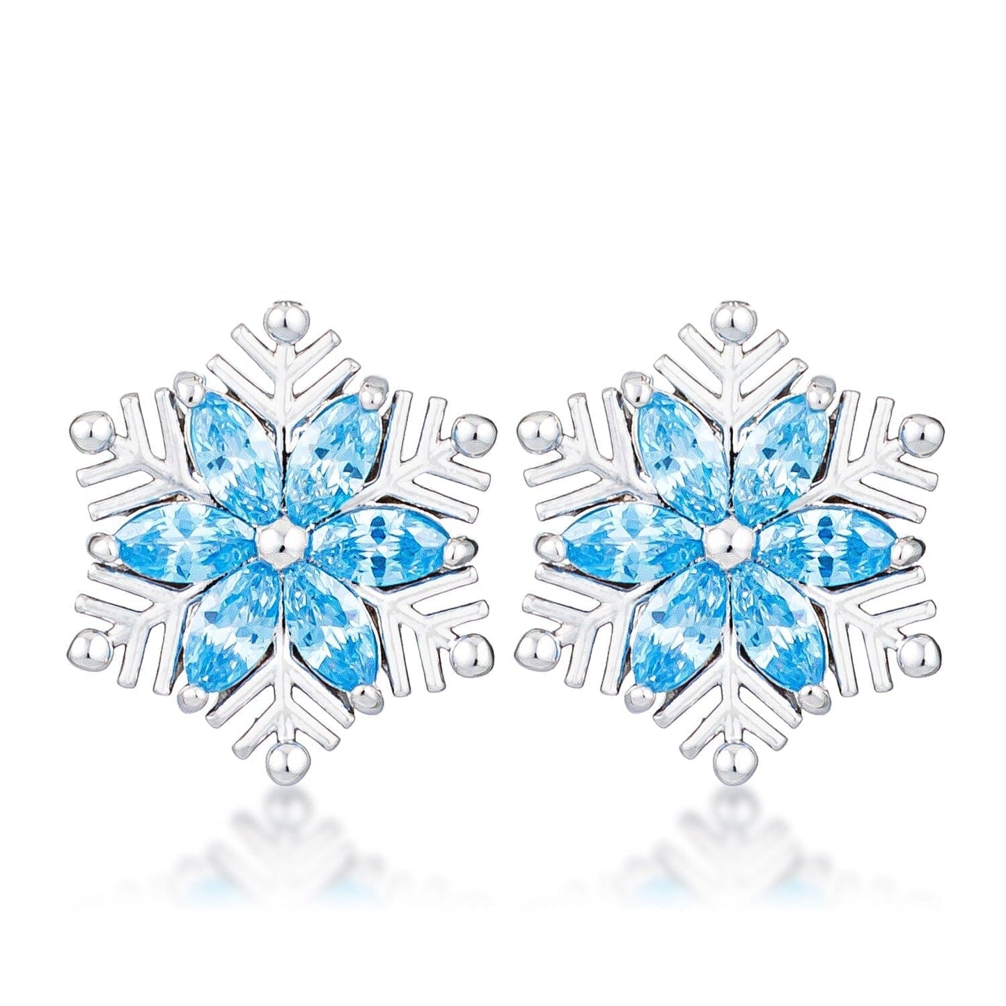 Rhodium Plated Aqua Blue Marquise Snowflake Earrings Earrings Das Juwel 