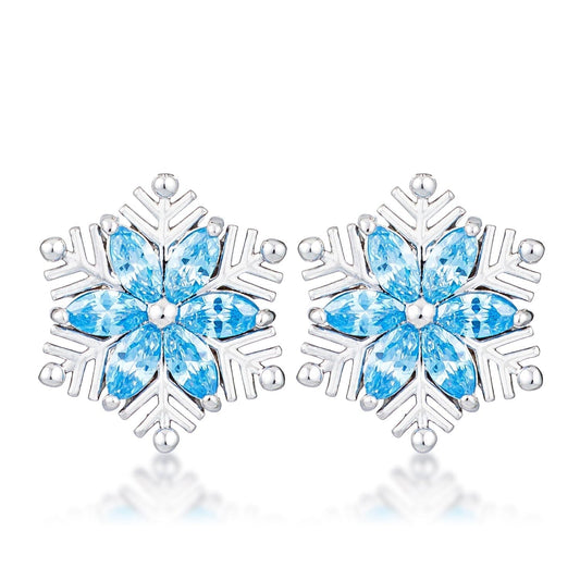 Rhodium Plated Aqua Blue Marquise Snowflake  