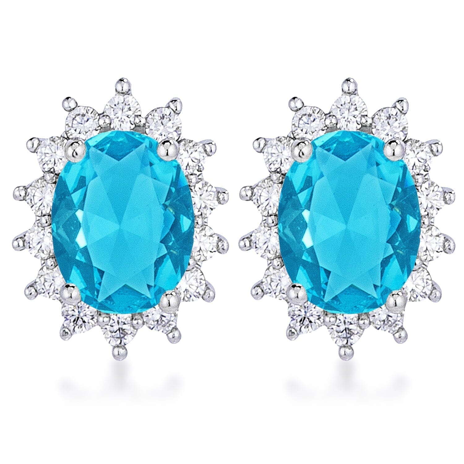 Rhodium Plated Aqua Blue Petite Royal Oval  