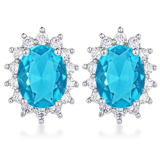 Rhodium Plated Aqua Blue Petite Royal Oval  