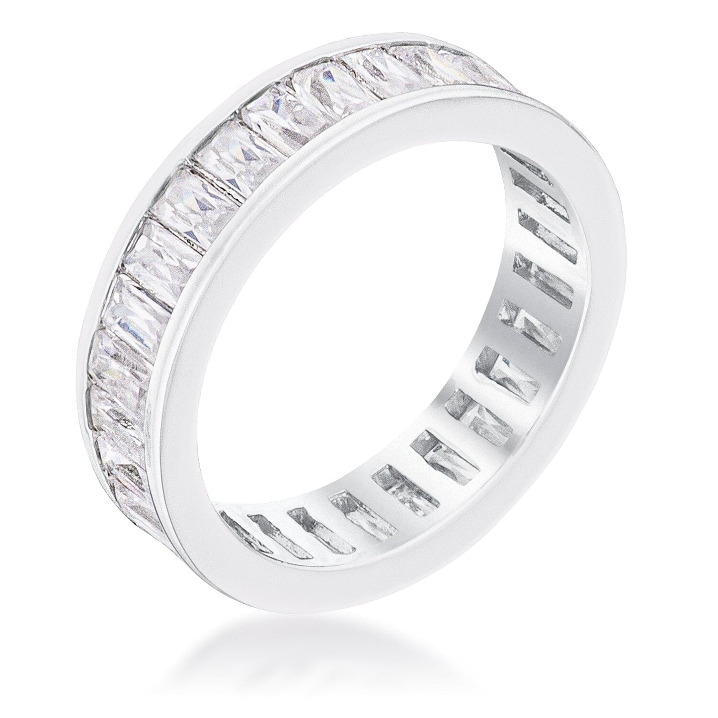 Rhodium Plated Baguette Emerald Cut Eternity Ring Rings Das Juwel 