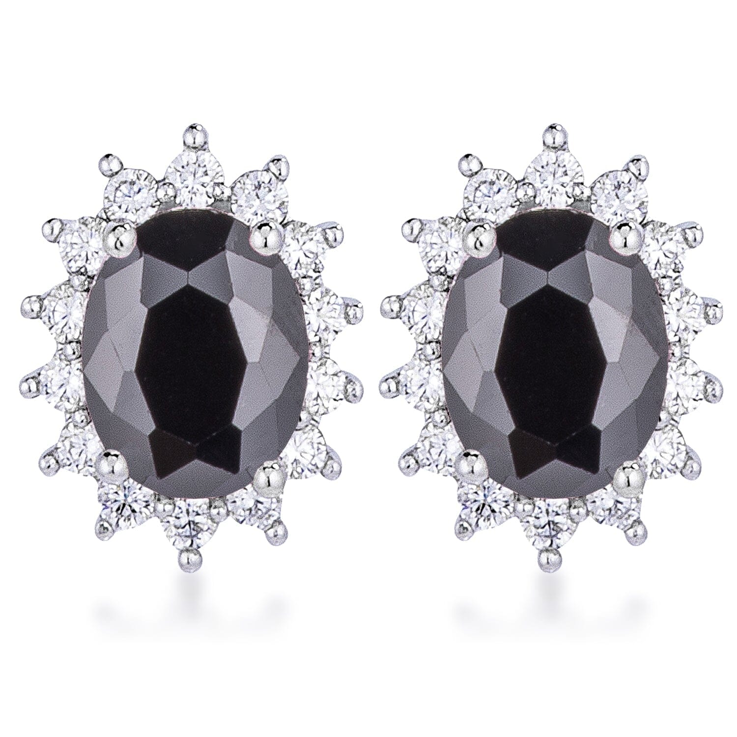 Rhodium Plated Black Petite Royal Oval Earrings Earrings Das Juwel 